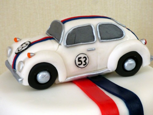 herbie inspired 2 tier birthday cake with topper