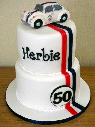 herbie inspired 2 tier birthday cake with topper