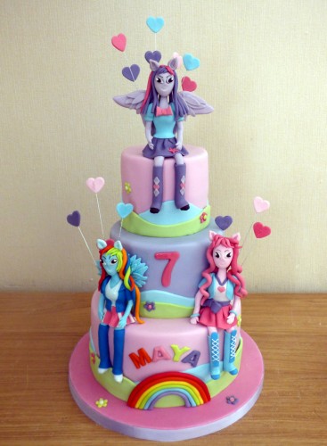 my little pony equestria girls themed 3 tier birthday cake