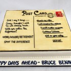 post card themed corporate retirement cake