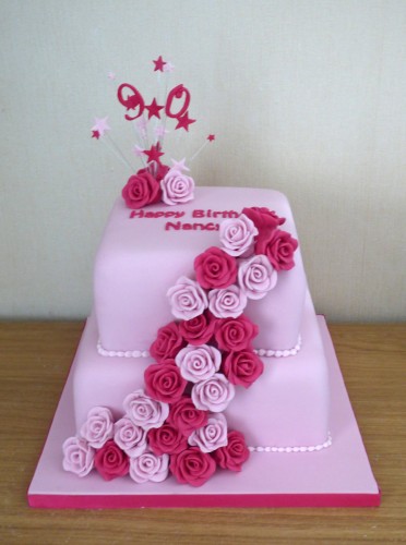 2 tier 90th birthday cake with roses