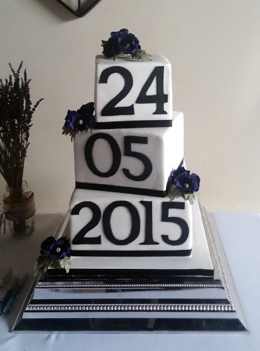 3 tier blocks with wedding date wedding cake