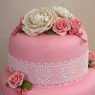 3 tier wedding cake with lace peonies and roses thumbnail