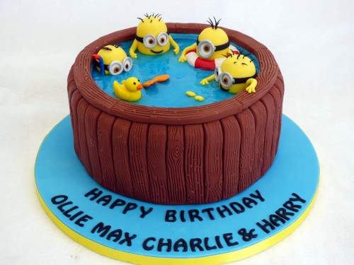 minions in a hot tub birthday cake