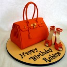 orange designer handbag and shoes birthday cake