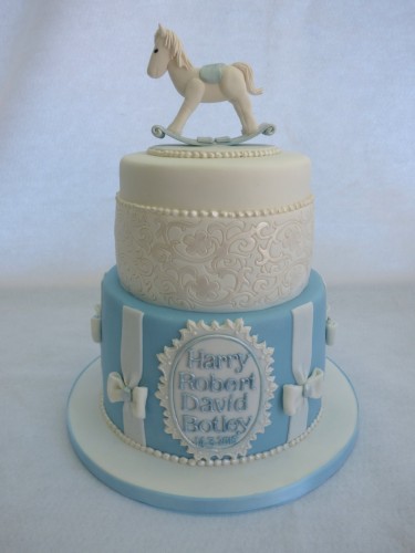 rocking horse 2 tier christening cak