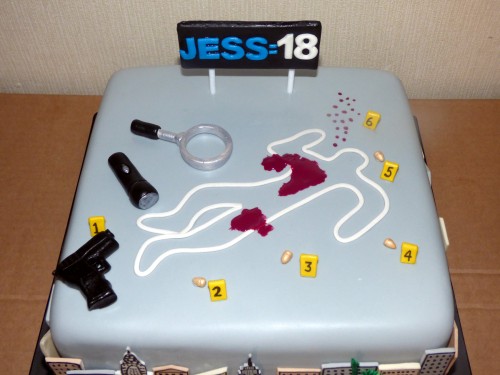 csi new york themed birthday cake chalk outline