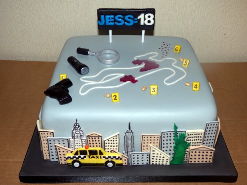 csi new york themed birthday cake chalk outline