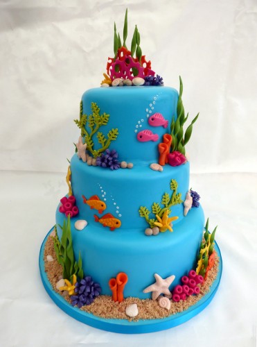 3 tier underwater themed wedding cake