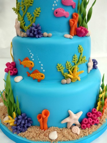 3 tier underwater themed wedding cake