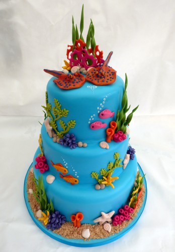 3 tier underwater themed wedding cake