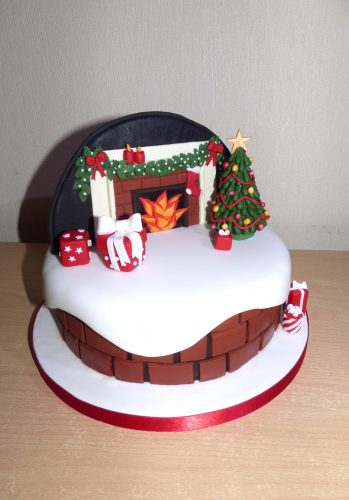 fireplace-themed-christmas-cake