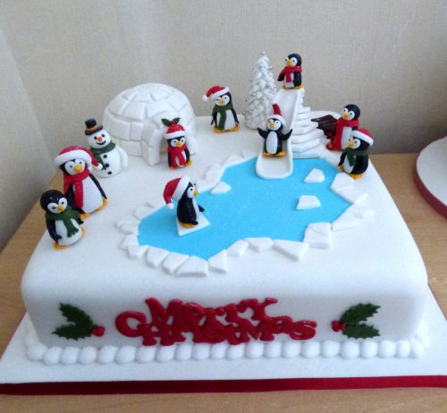 penguins-having-fun-christmas-cake
