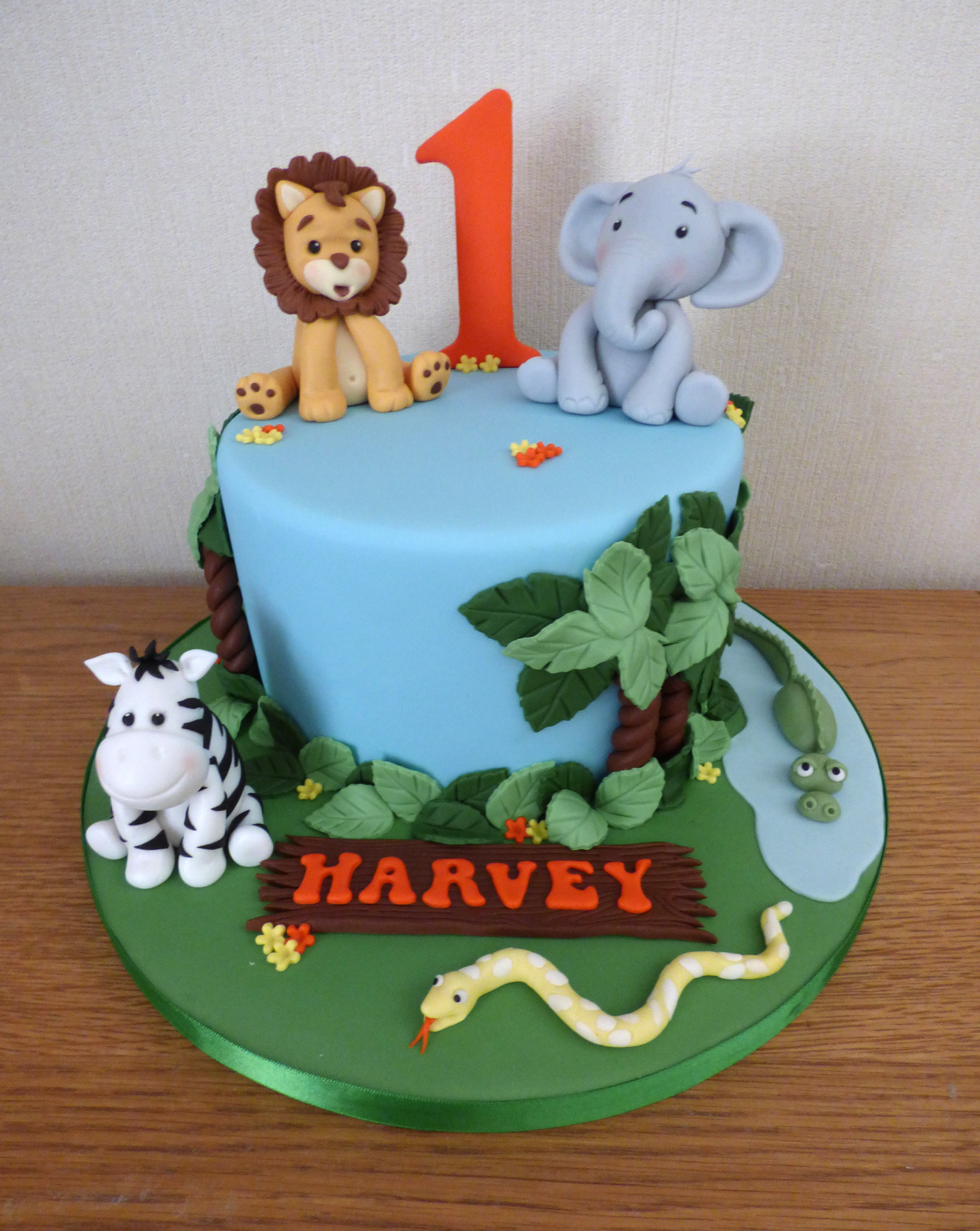 Jungle Animal Themed 1st Birthday Cake | Susie's Cakes