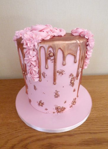 pink-rose-gold-drip-bithday-cake