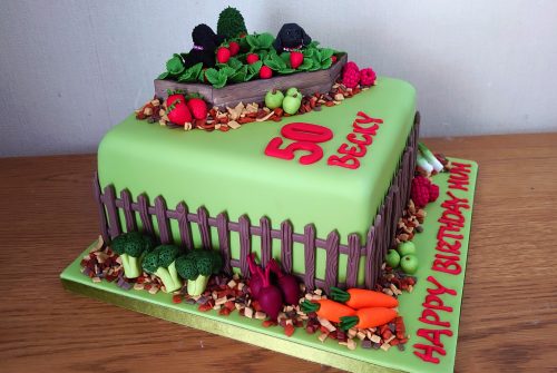 raised-strawberry-bed-with-dogs-and-produce-garden-birthday-cake