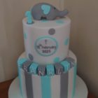 2 tier baptism boy christening cake blue and grey elephant topper cake
