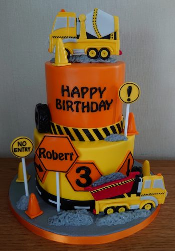 2 tier construction workers cement mixer dumper truck cones birthday cake dorset
